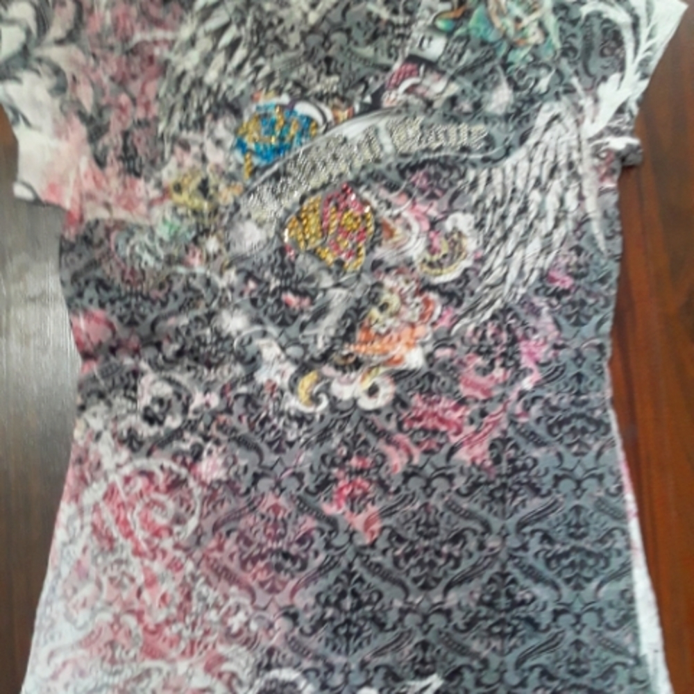 tie-dye rhinestone sheer t-shirt